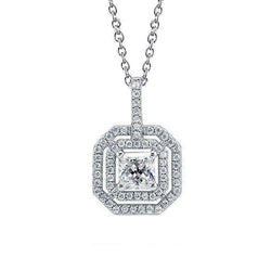 Collana Con Ciondolo 2,10 Carati Princess E Vero Diamante A Taglio Rotondo In Oro Bianco 14K
