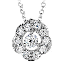 Collana Con Ciondolo 2,25 Carati Vero Diamanti Taglio Rotondo In Oro Bianco 14K
