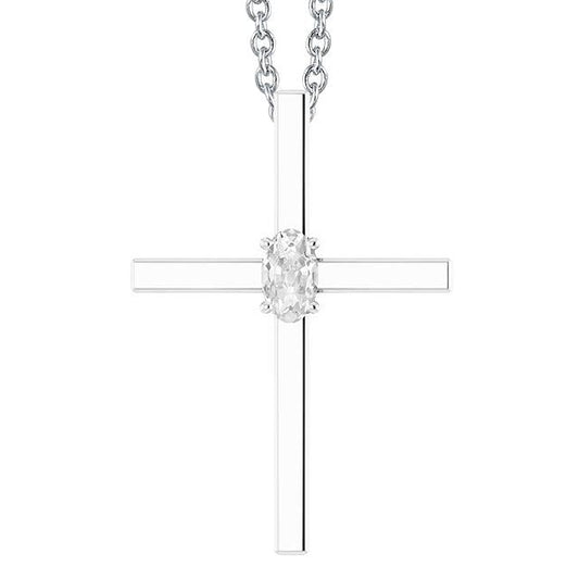 Collana Con Ciondolo A Croce Con Diapositiva Da Minatore Ovale Di Naturale Diamante Ovale Da 1 Carato In Oro Bianco 14K