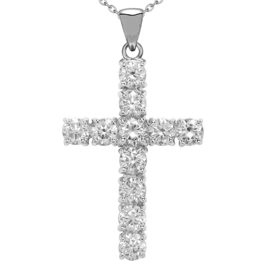 Collana Con Ciondolo A Croce Con Naturale Diamanti Tondi Da 5,75 Carati Con Cauzione E Oro Bianco 14K