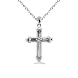 Collana Con Ciondolo A Croce Con Vero Diamante Brillante A Taglio Rotondo Da 1 Carati WG In Oro Bianco 14K