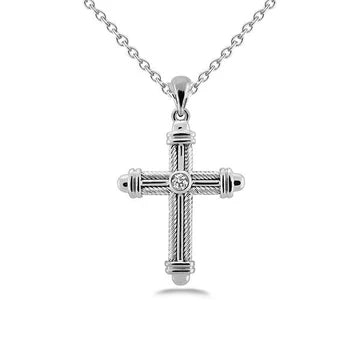 Collana Con Ciondolo A Croce Con Vero Diamante Brillante A Taglio Rotondo Da 1 Carati WG In Oro Bianco 14K