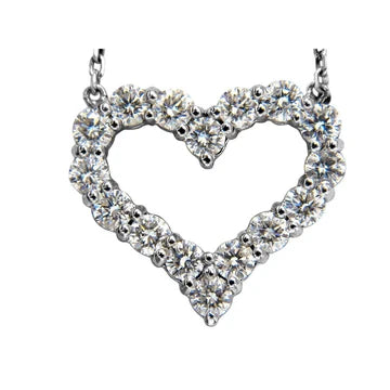 Collana Con Ciondolo A Cuore Con Vero Diamanti Taglio Rotondo Da 2,40 Carati In Oro Bianco 14k