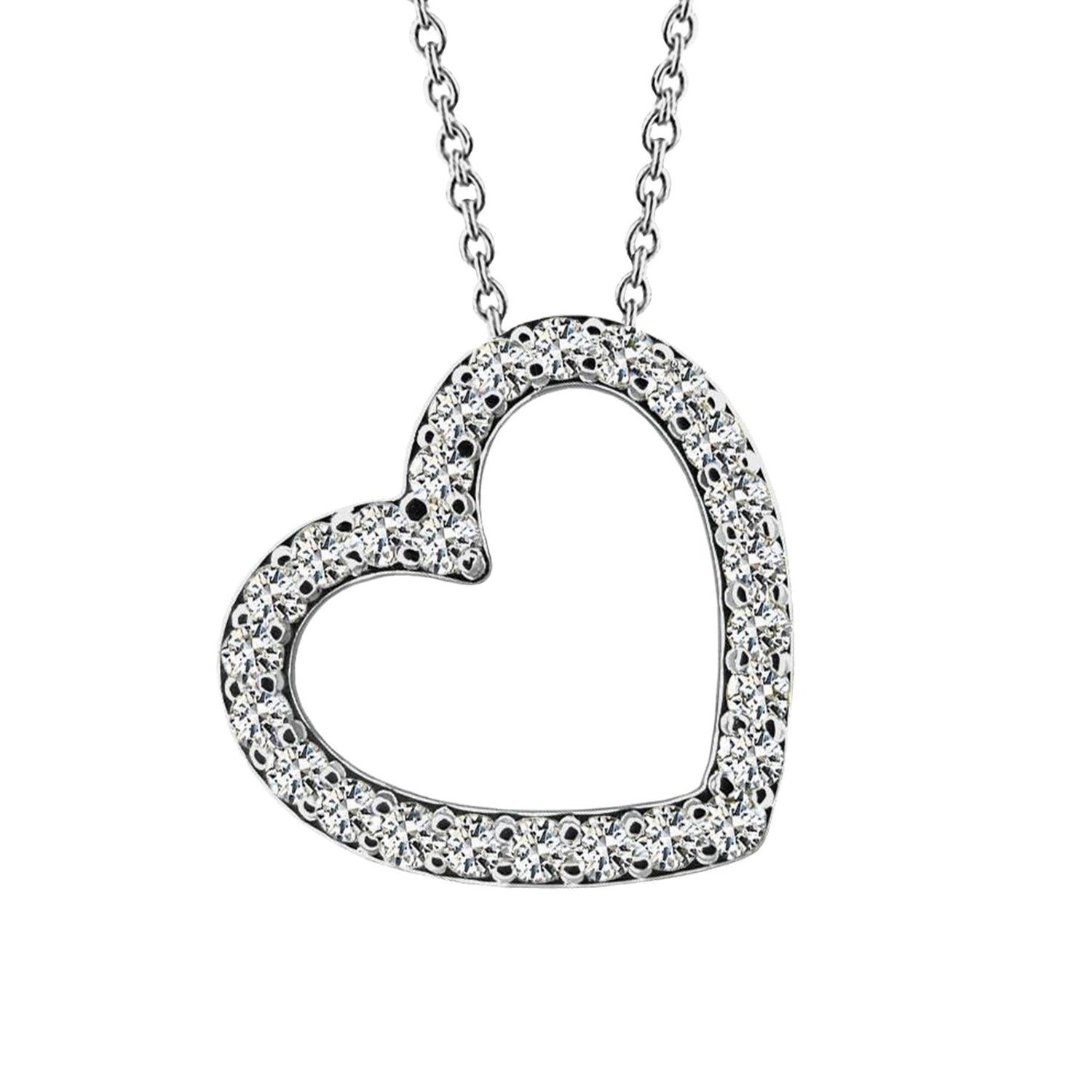 Collana Con Ciondolo A Cuore Con Vero Diamanti Taglio Rotondo Da 5,20 Ct In Oro Bianco 14K