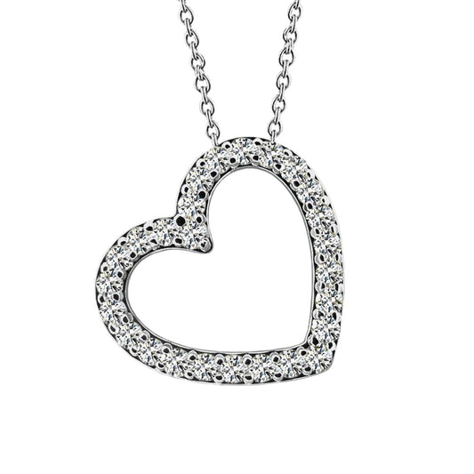 Collana Con Ciondolo A Cuore Con Vero Diamanti Taglio Rotondo Da 5,20 Ct In Oro Bianco 14K