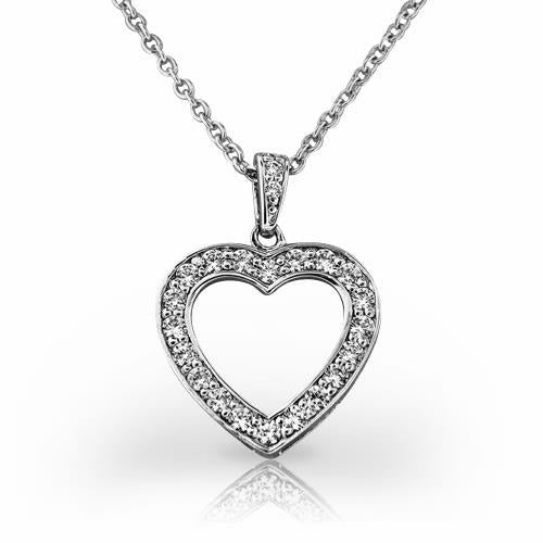 Collana Con Ciondolo A Cuore In Oro Bianco Con Genuino Diamanti Taglio Brillante Rotondo 3.10 Ct