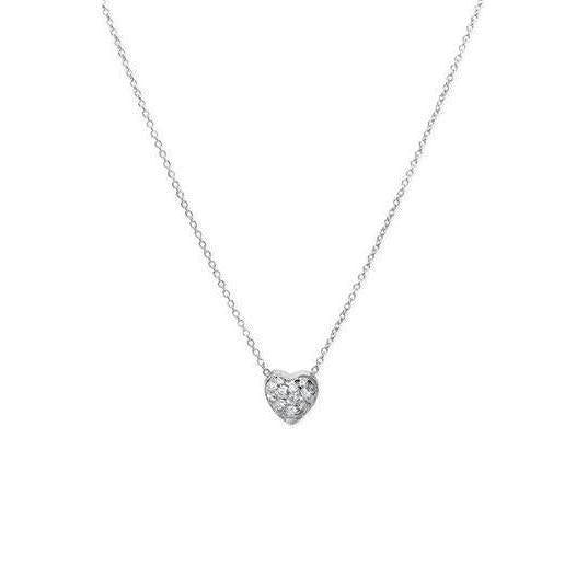 Collana Con Ciondolo A Forma Di Cuore Con Genuino Diamante Rotondo Da 1 Carato A Taglio Brillante In Oro Bianco 14K
