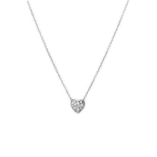 Collana Con Ciondolo A Forma Di Cuore Con Genuino Diamante Rotondo Da 1 Carato A Taglio Brillante In Oro Bianco 14K