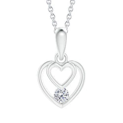 Collana Con Ciondolo A Forma Di Cuore Con Vero Diamante Tondo Da 1 Carato In Oro Bianco 14K