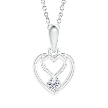 Collana Con Ciondolo A Forma Di Cuore Con Vero Diamante Tondo Da 1 Carato In Oro Bianco 14K