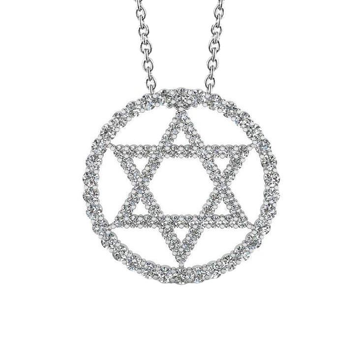 Collana Con Ciondolo A Forma Di Stella Circolare Con Genuino Diamanti Taglio Rotondo Da 4,10 Carati E Oro Bianco 14K