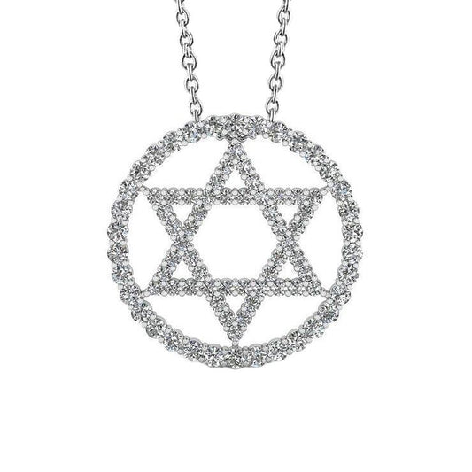 Collana Con Ciondolo A Forma Di Stella Circolare Con Genuino Diamanti Taglio Rotondo Da 4,10 Carati E Oro Bianco 14K