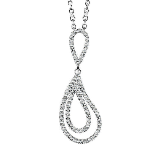 Collana Con Ciondolo A Goccia Ondulata Con Splendidi Genuino Diamanti A Taglio Rotondo Da 14 Ct