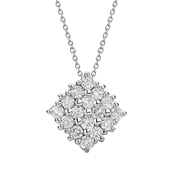 Collana Con Ciondolo A Grappolo Vero Diamante A Taglio Rotondo Da 4 Carati In Oro Bianco 14K