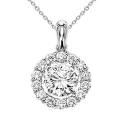 Collana Con Ciondolo Cintillante 3,50 Carati Di Vero Diamanti A Taglio Tondo Wg In Oro Bianco 14K