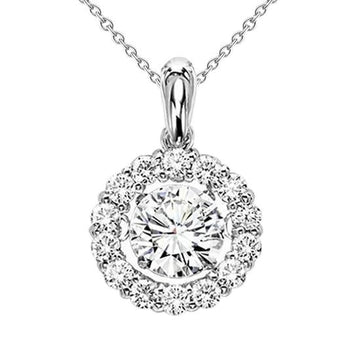 Collana Con Ciondolo Cintillante 3,50 Carati Di Vero Diamanti A Taglio Tondo Wg In Oro Bianco 14K