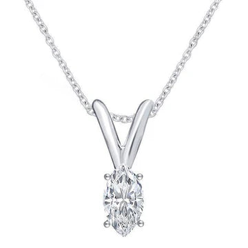 Collana Con Ciondolo Con 2 Carati Di Vero Diamanti Taglio Marquise In Oro Bianco 14K