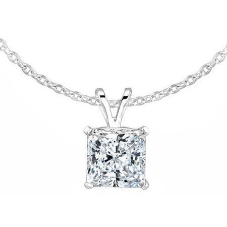 Collana Con Ciondolo Con Naturale Diamante Scintillante Taglio Princess Da 2 Carati In Oro Bianco 14K