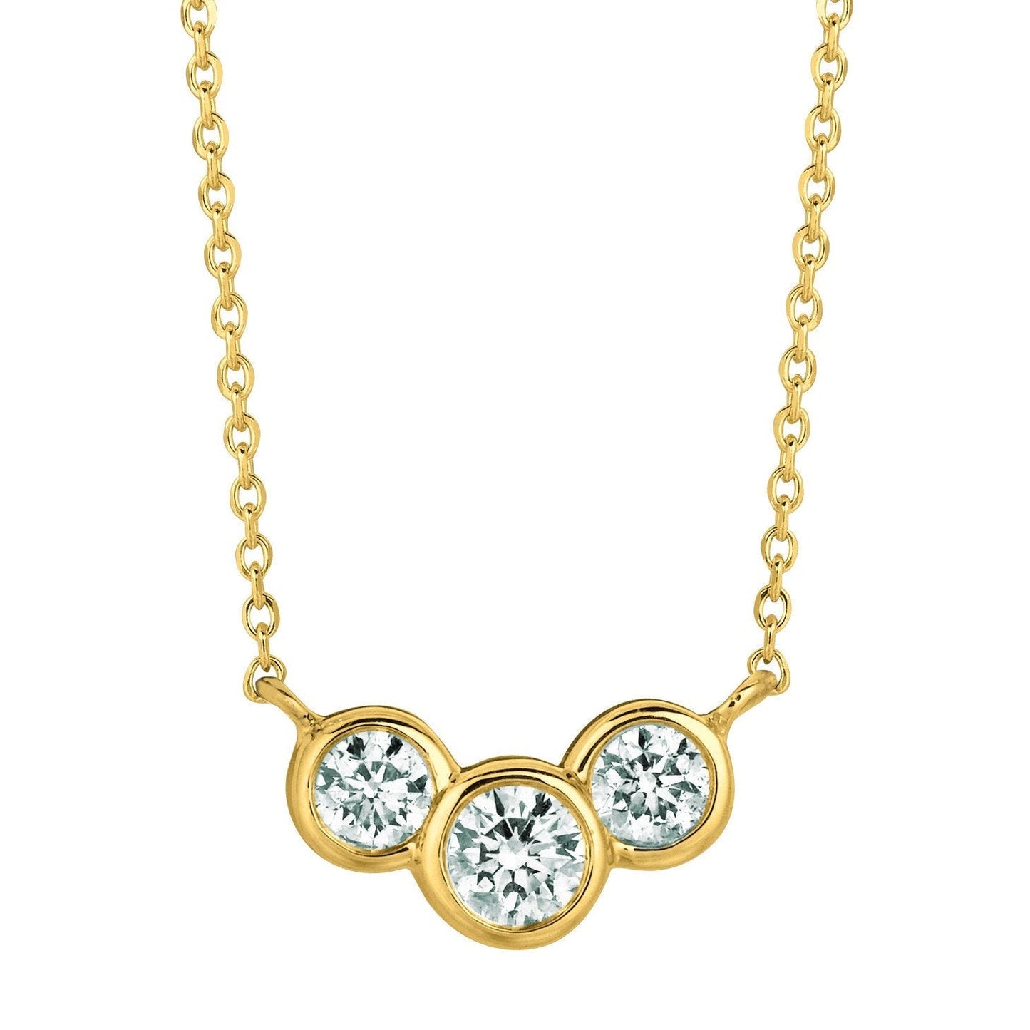 Collana Con Ciondolo Con Naturale Diamante Tondo Da 1 Carato Tre Pietre E Lunetta In Oro Giallo 14K