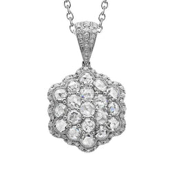 Collana Con Ciondolo Con Naturale Diamanti Rotondi Taglio Rosa Da 2,70 Carati In Oro Bianco 18K