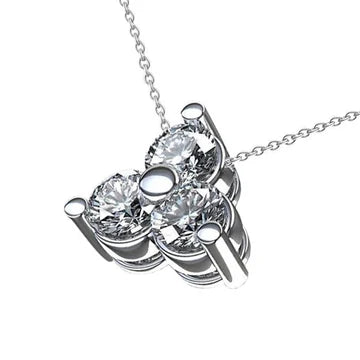 Collana Con Ciondolo Con Profilo Di Vero Diamanti Rotondi Brillanti Da 3 Carati Incastonato WG In Oro Bianco 14K