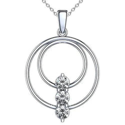 Collana Con Ciondolo Con Tre Pietre Di Vero Diamanti Tondi Da 1,50 Carati In Oro Bianco 14K