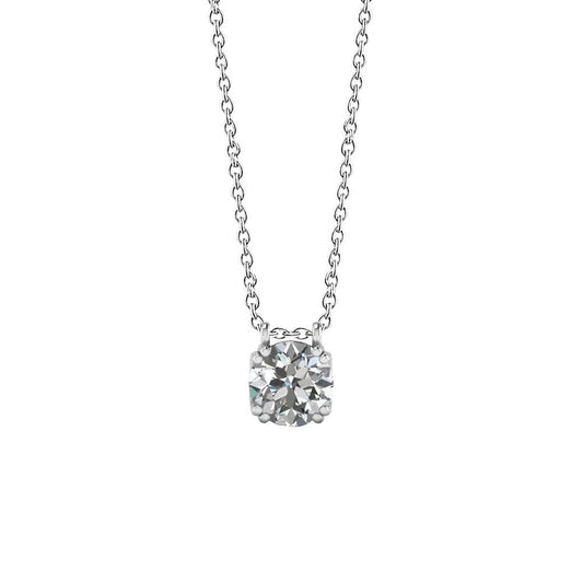 Collana Con Ciondolo Con Vero Diamante A Taglio Rotondo Solitario F Vs1 Da 1.60 Ct