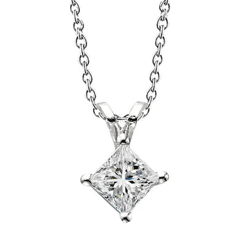 Collana Con Ciondolo Con Vero Diamante Scintillante Taglio Princess Da 2,50 Ct In Oro Bianco 14K