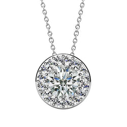 Collana Con Ciondolo Con Vero Diamante Taglio Brillante Rotondoo 14K Da 1,75 Carati in Oro Bianco 14K