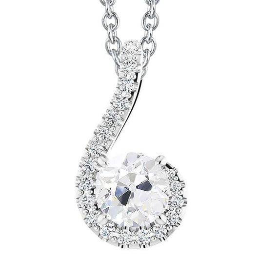 Collana Con Ciondolo Con Vero Diamante Tondo Da 4 Carati Old Miner Curved Style In Oro Bianco 14K