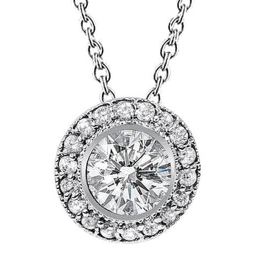 Collana Con Ciondolo Con Vero Diamanti Scintillanti 2.50 Ct Set Di Castoni Milgrain WG 14K