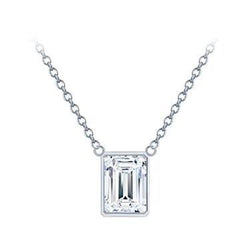 Collana Con Ciondolo Con Vero Diamanti Taglio Smeraldo Da 1 Carato In Gioielli In Oro Bianco 14K