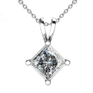 Collana Con Ciondolo Da Donna 2,50 Carati Di Vero Diamanti Con Taglio Princess In Oro Bianco 14K
