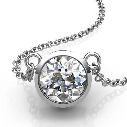 Collana Con Ciondolo Da Donna Con Naturale Diamante Tondo Da 1,50 Carati Nuovo In Oro Bianco 14K