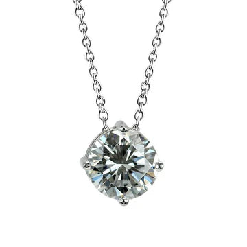 Collana Con Ciondolo Da Donna Con Vero Diamante Rotondo 2 Carati in Oro Bianco 14K Polo