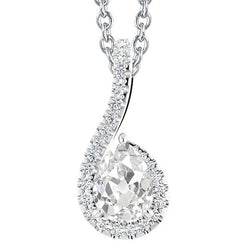 Collana Con Ciondolo Halo Con Genuino Diamante 4 Carati Con Taglio A Pera Antico Scorrevole In Oro Bianco 14K