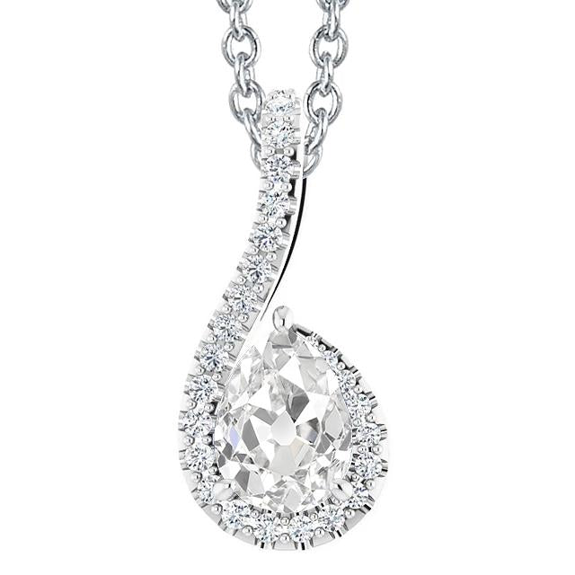Collana Con Ciondolo Halo Con Genuino Diamante 4 Carati Con Taglio A Pera Antico Scorrevole In Oro Bianco 14K
