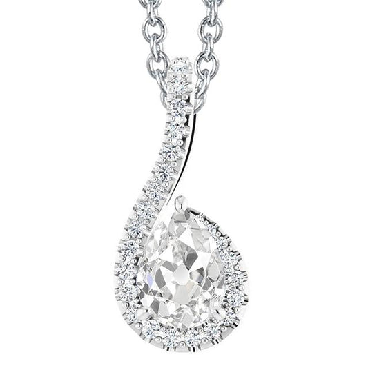 Collana Con Ciondolo Halo Con Genuino Diamante 4 Carati Con Taglio A Pera Antico Scorrevole In Oro Bianco 14K