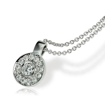 Collana Con Ciondolo Halo Con Vero Diamante Rotondo Da 1,50 Carati In Oro Bianco Massiccio 14K