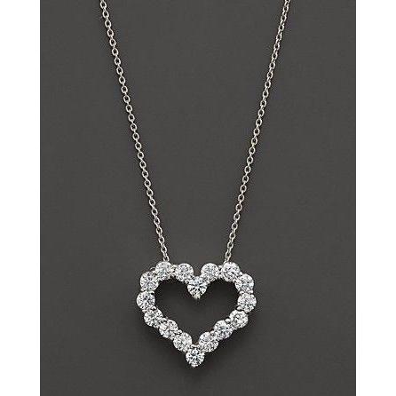 Collana Con Ciondolo In Oro Bianco Con Naturale Diamanti Rotondi. Gioielli Da Donna. Nuovi 4 Ct.
