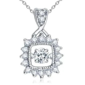 Collana Con Ciondolo Scintillante Vero Diamante A Taglio Rotondo Da 3 Carati In Oro Bianco 14K