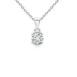 Collana Con Ciondolo Solitario 0,30 Carati Vero Diamante Rotondo Mezza Cornice WG 14K Gold