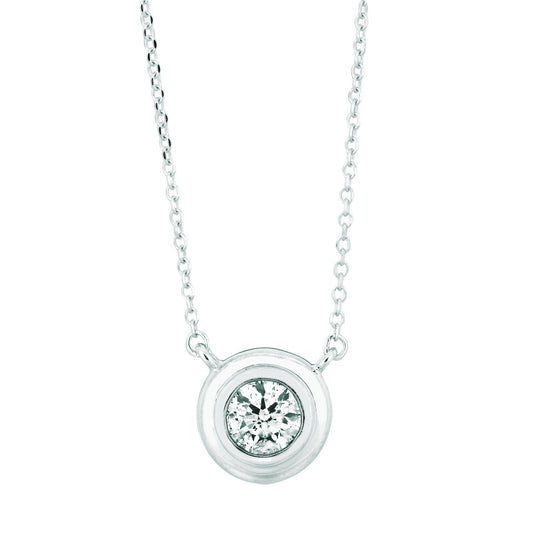 Collana Con Ciondolo Solitario 0,50 Carati Lunetta Con Naturale Diamanti In Oro Bianco 14K