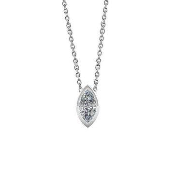 Collana Con Ciondolo Solitario 1 Carati Vero Diamante Taglio Marquise WG In Oro Bianco 14K