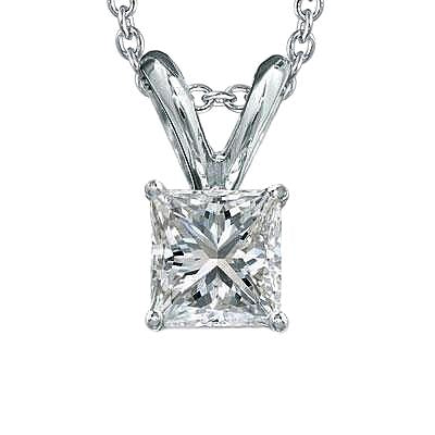 Collana Con Ciondolo Solitario Con Genuino Diamante Princess Da 1 Carati In Oro Bianco 14K