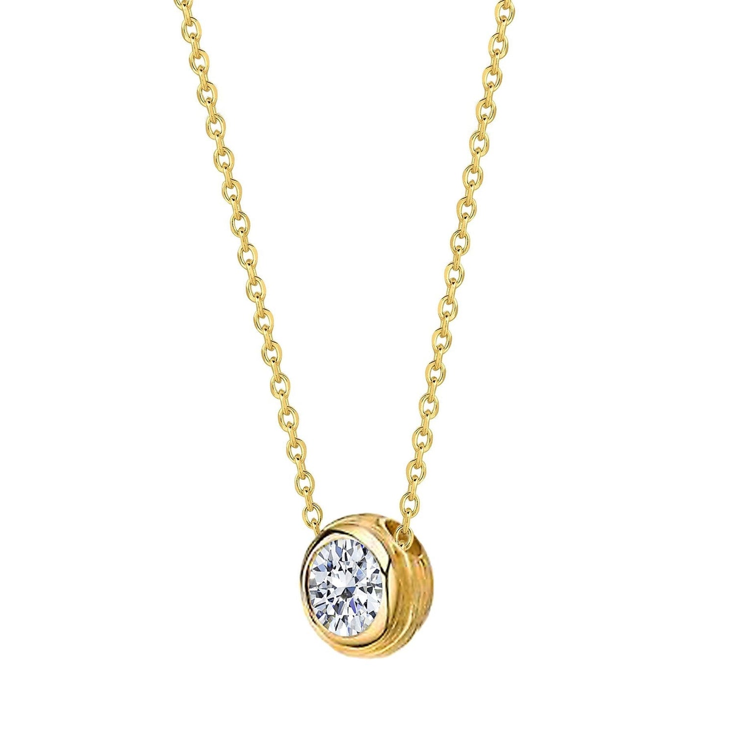 Collana Con Ciondolo Solitario Con Naturale Diamante A Taglio Rotondo Di 2 Carati In Oro Giallo 14K