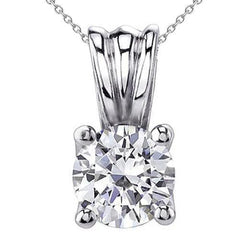 Collana Con Ciondolo Solitario Con Vero Diamante Da 1 Carato In Oro Bianco 14K