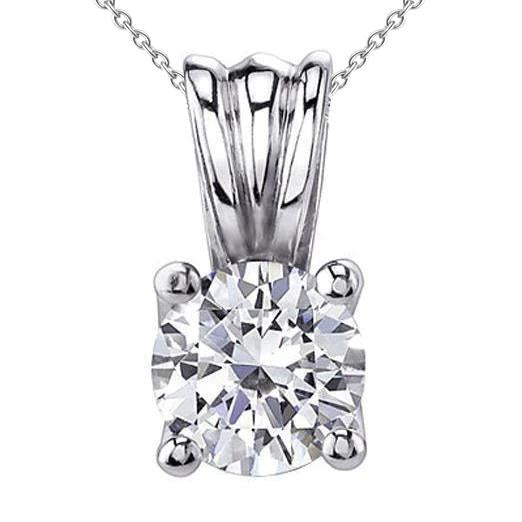 Collana Con Ciondolo Solitario Con Vero Diamante Da 1 Carato In Oro Bianco 14K