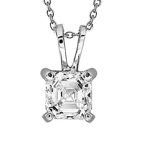 Collana Con Ciondolo Solitario Con Vero Diamante Taglio Asscher Da 1 Carato In Oro Bianco 14K