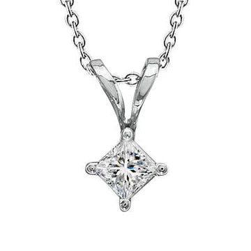 Collana Con Ciondolo Solitario Con Vero Diamante Taglio Princess Da 1 carato G Vs2 In Oro bianco 14K